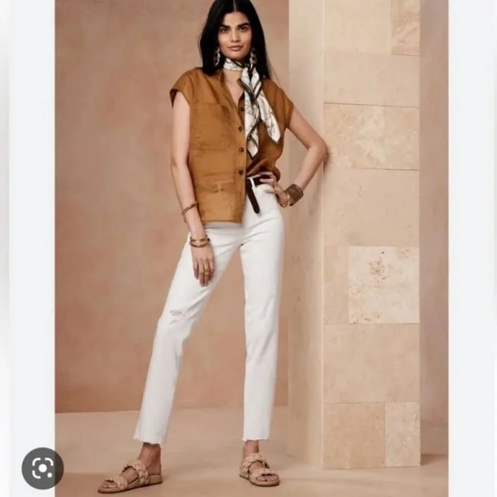 Banana Republic White High Rise Slim Distressed Denim Size 29 Spring Easter
